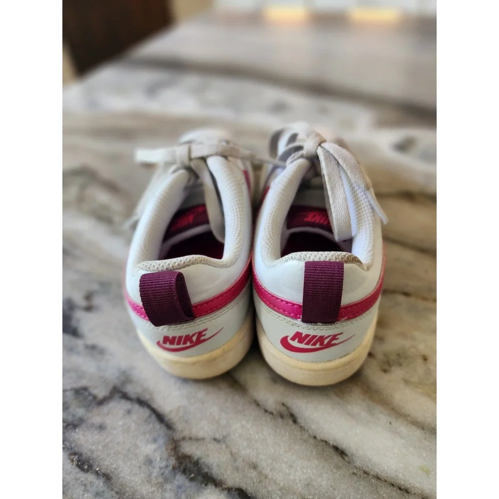 Nike Court Borough Low 2 GS White Pink Burgundy Sneakers Kids Size 5Y